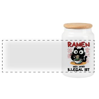 Ramen: Weil Mord illegal ist - Schwarze Katze - Panorama Keksdose mit Holzdeckel - Weiß - Vorne