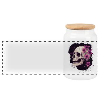 Verwitterter Schädel mit lila Blumen - Panorama Keksdose mit Holzdeckel - Weiß - Vorne