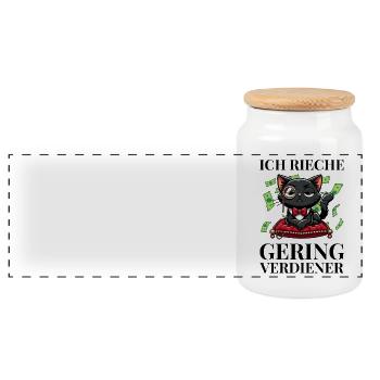 Ich rieche Geringverdiener Meme – Geldkatze Spruch - Panorama Keksdose mit Holzdeckel - Weiß - Vorne
