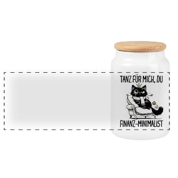 Tanz Finanz-Minimalist - Katzenkönig auf Thron - Panorama Keksdose mit Holzdeckel - Weiß - Vorne