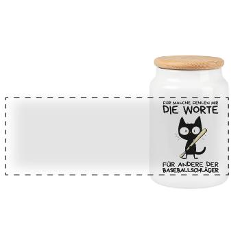 Lustige schwarze Katze mit Baseballschläger - Panorama Keksdose mit Holzdeckel - Weiß - Vorne
