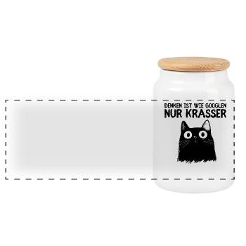 Denken ist wie Googeln - Süße schwarze Katze - Panorama Keksdose mit Holzdeckel - Weiß - Vorne