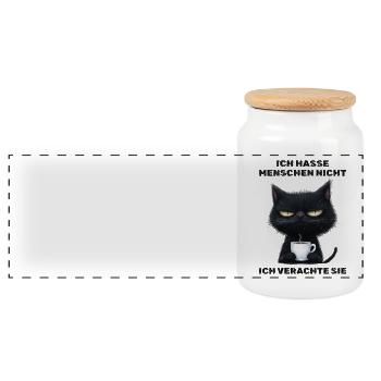Ich hasse Menschen - Katze Kaffee Kaffeeliebhaber - Panorama Keksdose mit Holzdeckel - Weiß - Vorne