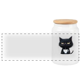 Chat avec du café à personnaliser - Boîte à biscuits avec couvercle en bois - blanc - Devant
