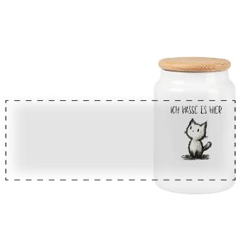 Ich hasse es hier Süße weiße Katze Sarkasmus - Panorama Keksdose mit Holzdeckel - Weiß - Vorne