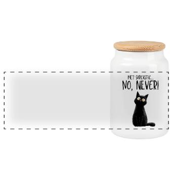 Moi sarcastique ? Jamais! - Chat noir avec de l’humour - Boîte à biscuits avec couvercle en bois - blanc - Devant