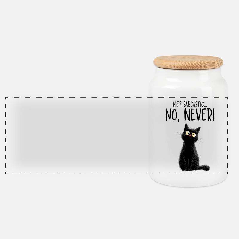 Me sarcastic? Never! - Schwarze Katze mit Humor - Panorama Keksdose mit Holzdeckel - Weiß