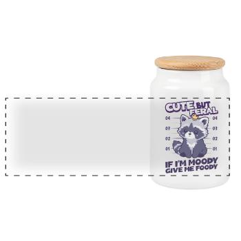 Cute but Feral - Cute Raccoon Saying for Kids - Panoramic Cookie Jar with Wooden Lid - white - Front