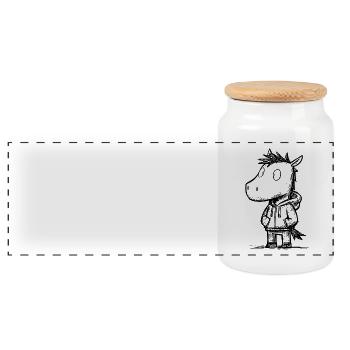 Kawaii Horse Cartoon Sketch – Cute Motif - Panoramic Cookie Jar with Wooden Lid - white - Front