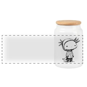 Croquis de dessin animé Kawaii Axolotl - Motif mignon - Boîte à biscuits avec couvercle en bois - blanc - Devant