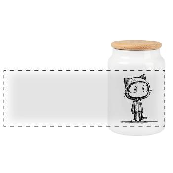 Kawaii Katze Cartoon Skizze – niedliches Motiv - Panorama Keksdose mit Holzdeckel - Weiß - Vorne