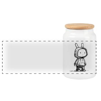 Croquis de dessin animé de lapin kawaii - Motif de lapin mignon - Boîte à biscuits avec couvercle en bois - blanc - Devant