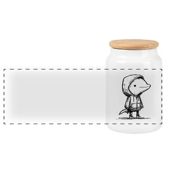 Croquis de dessin animé de dauphin kawaii - Motif mignon - Boîte à biscuits avec couvercle en bois - blanc - Devant