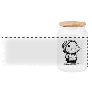 Croquis de dessin animé de hamster kawaii - Motif mignon - Boîte à biscuits avec couvercle en bois - blanc - Devant