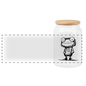 Kawaii Frog Cartoon Sketch – Cute & Funny - Panoramic Cookie Jar with Wooden Lid - white - Front