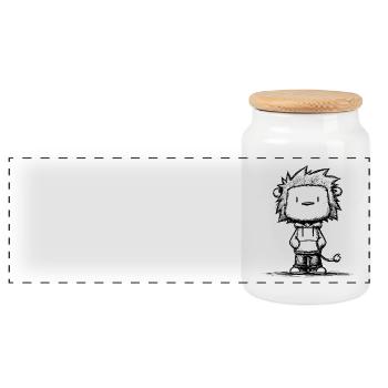 Croquis de dessin animé de lion kawaii - Motif mignon - Boîte à biscuits avec couvercle en bois - blanc - Devant