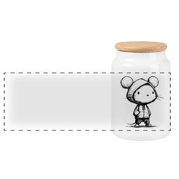 Kawaii Maus Cartoon Skizze – süß & lustig Motiv - Panorama Keksdose mit Holzdeckel - Weiß - Vorne
