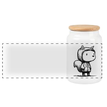 Kawaii Squirrel Cartoon Sketch – Cute - Panoramic Cookie Jar with Wooden Lid - white - Front