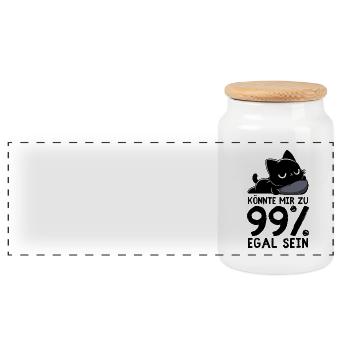 99 % Egal – Chillende Katze Null Interesse - Panorama Keksdose mit Holzdeckel - Weiß - Vorne