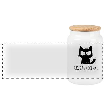 Sag das nochmal – grimmige sarkastische Katze - Panorama Keksdose mit Holzdeckel - Weiß - Vorne