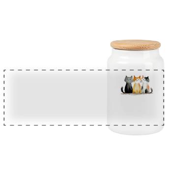 Cute Watercolor Cats Trio – Colorful Feline Group - Panoramic Cookie Jar with Wooden Lid - white - Front