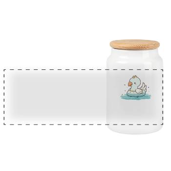 Perroquet de dessin animé mignon avec anneau de natation dans l’eau - Boîte à biscuits avec couvercle en bois - blanc - Devant