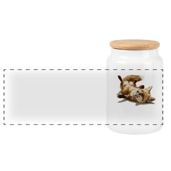 Cute Relaxed Fox – Playful Forest Animal - Panoramic Cookie Jar with Wooden Lid - white - Front