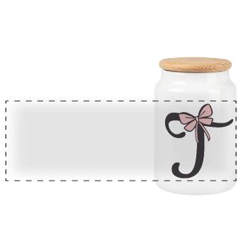 Initial Letter T Ribbon - Panoramic Cookie Jar with Wooden Lid - white - Front