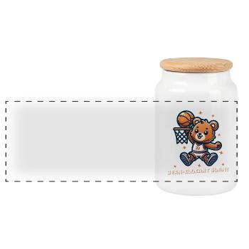 Basketball bear - Panoramic Cookie Jar with Wooden Lid - white - Front