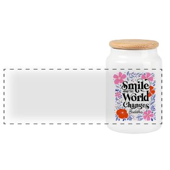 Change the World and Smile - Panorama Keksdose mit Holzdeckel - Weiß - Vorne