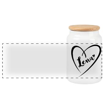 Lena, nom, prénom dans le cadre du cœur - Boîte à biscuits avec couvercle en bois - blanc - Devant