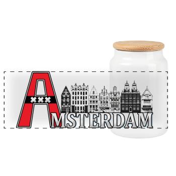 Amsterdam mit einem großen A - Panorama Keksdose mit Holzdeckel - Weiß - Vorne