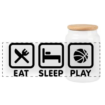 Mangez le sommeil joue au basket - Boîte à biscuits avec couvercle en bois - blanc - Devant