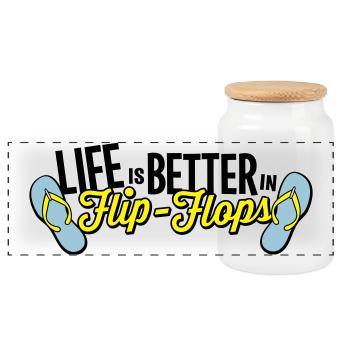 life is better in flop flops - beach summer party - Panoramic Cookie Jar with Wooden Lid - white - Front