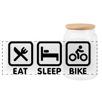 Eat sleep bike - Panoramic Cookie Jar with Wooden Lid - white - Front