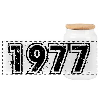 jahrgang 1977 - Panorama Keksdose mit Holzdeckel - Weiß - Vorne