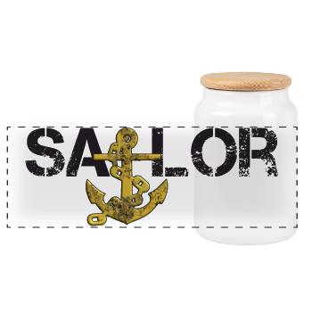 Sailor Anker noir - Boîte à biscuits avec couvercle en bois - blanc - Devant