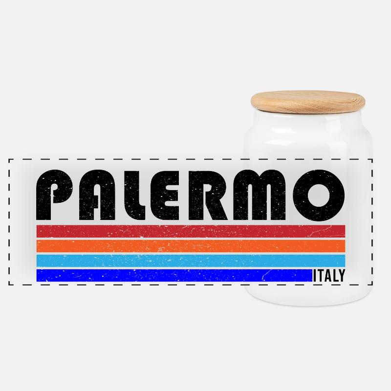 Palermo - Panoramic Cookie Jar with Wooden Lid - white