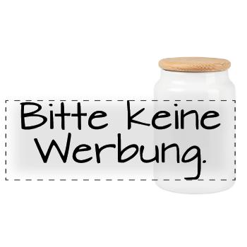 Bitte keine Werbung - Panorama Keksdose mit Holzdeckel - Weiß - Vorne