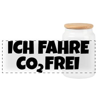 Ich fahre CO2 Frei Fahrrad Spruch - Panorama Keksdose mit Holzdeckel - Weiß - Vorne