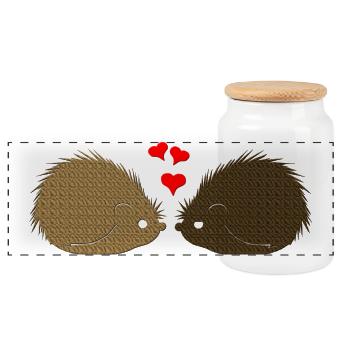 tiermotive valentinstag, Süßes Igelpaar - Panorama Keksdose mit Holzdeckel - Weiß - Vorne