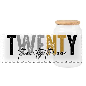 We Want Rust: Distressed Duo-Tone Text - Panoramic Cookie Jar with Wooden Lid - white - Front