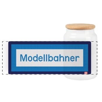 lustiger Spruch Modellbahner - Zugzielanzeige fun - Panorama Keksdose mit Holzdeckel - Weiß - Vorne