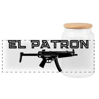 El Patron – Latino Style Print - Panoramic Cookie Jar with Wooden Lid - white - Front