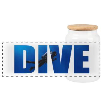Dive Text with Diver in the Ocean - Panoramic Cookie Jar with Wooden Lid - white - Front