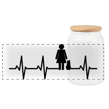 Cat Mother Heart Line - Panoramic Cookie Jar with Wooden Lid - white - Front