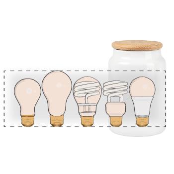 Cool Vintage Retro Light Bulbs - Panoramic Cookie Jar with Wooden Lid - white - Front