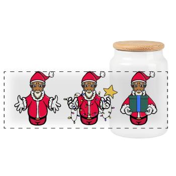 Frohe Weihnachten Weihnachtsmänner - Panorama Keksdose mit Holzdeckel - Weiß - Vorne