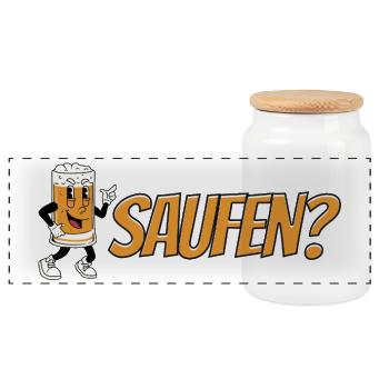 Booze? – Funny Beer Cartoon Design - Panoramic Cookie Jar with Wooden Lid - white - Front