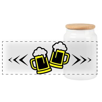 Beer Toast Symbol Beer Mug - Panoramic Cookie Jar with Wooden Lid - white - Front